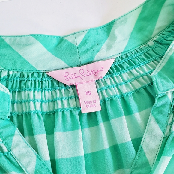 LILLY PULITZER Elsa Striped Silk Green Top XS - Picture 2 of 8